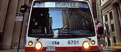 chicago-transit-authority-1-2-column Daytime closeup of a Chicago Transit Authority bus in downtown Chicago
