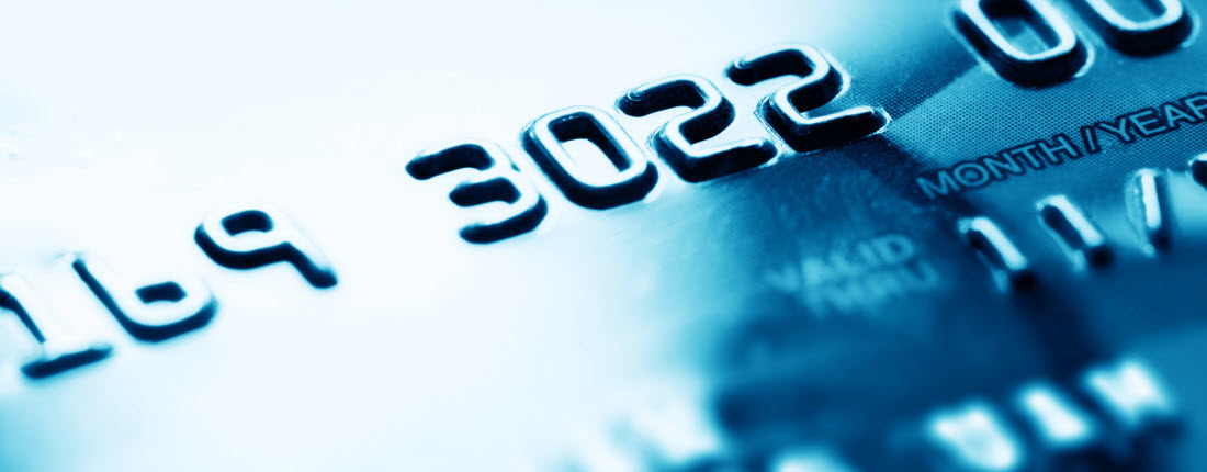 Closeup view of the front of a credit card