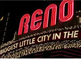 reno-sign Closeup view of the illuminated arch at the entry to Reno, Nevada, focused on the word "Reno"
