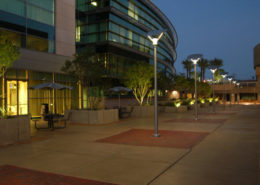 Evening view of a pedestrian walkway lit with LED lighting in Henderson, Nevada