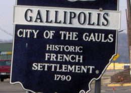 Daytime view of a welcome sign in the City of Gallipolis, Ohio