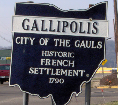 Daytime view of a welcome sign in the City of Gallipolis, Ohio
