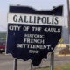 Daytime view of a welcome sign in the City of Gallipolis, Ohio