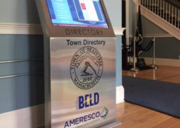 View of an interactive solar energy kiosk in the lobby of Braintree Town Hall