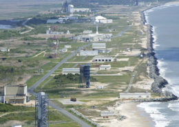 Daytime aerial view of the test range at NASA Wallops Flight Facility