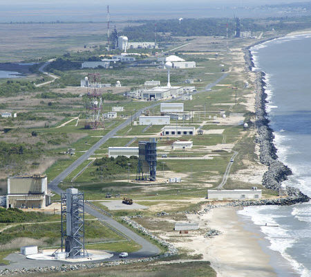 Daytime aerial view of the test range at NASA Wallops Flight Facility