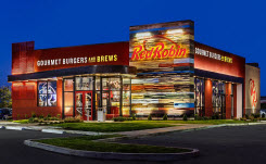 Nighttime exterior of a Red Robin standalone restaurant