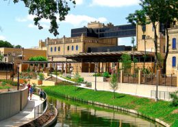 Daytime view of a portion of the riverwalk in San Antonio, Texas