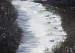 Daytlme view of a ski trail at Cannon Mountain in New Hampshire.