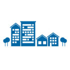 Building and house icons representing structures in smart cities