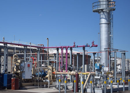 Daytime view of a renewable natural gas facility at the City of Phoenix 91st Street Wastewater Treatment Plant