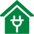 Silhouette icon of a house with an electrical plug superimposed on its front, representing home energy use