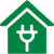 Silhouette icon of a house with an electrical plug superimposed on its front, representing home energy use