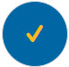 A blue circle with a yellow checkmark in the center