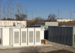 Daytime exterior wide-angle view of the Newmarket, Ontario, battery energy storage system