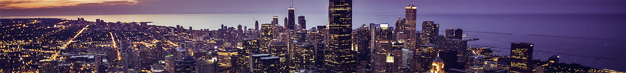 Evening panoramic view of the City of Chicago skyline with the lake in the background