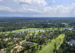 Daytime aerial view of Woodlands Water, Texas golf course.