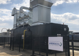 Daytime view of a cogeneration system at Wexham Park Hospital