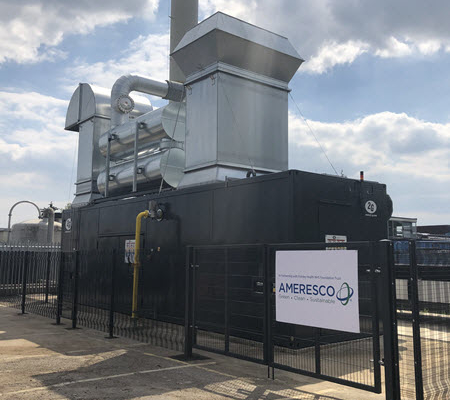 Daytime view of a cogeneration system at Wexham Park Hospital