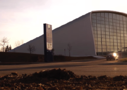 Sunset exterior view of the Canada Games Aquatic Centre