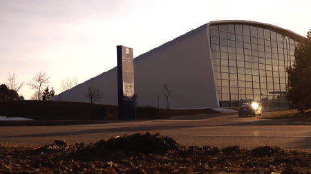 Sunset exterior view of the Canada Games Aquatic Centre