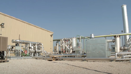 Daytime exterior view of biogas equipment in Dallas, Texas