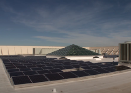 Daytime view of rooftop solar panels in Englewood, Colorado