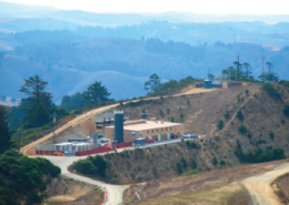 Daytime aerial view of Ox Mountain Landfill energy equipment