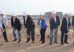 Daytime view of City of Phoenix officials participating in a wastewater treatment plant groundbreaking