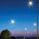 Evening exterior view of LED street lights on a roadway