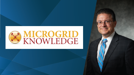 Microgrid Knowledge webinar title card with Michael T. Bakas