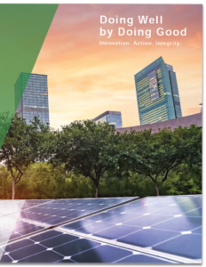 Cover of the 2021 Ameresco ESG Report with the title Doing Well By Doing Good Innovatioon Action Integrity