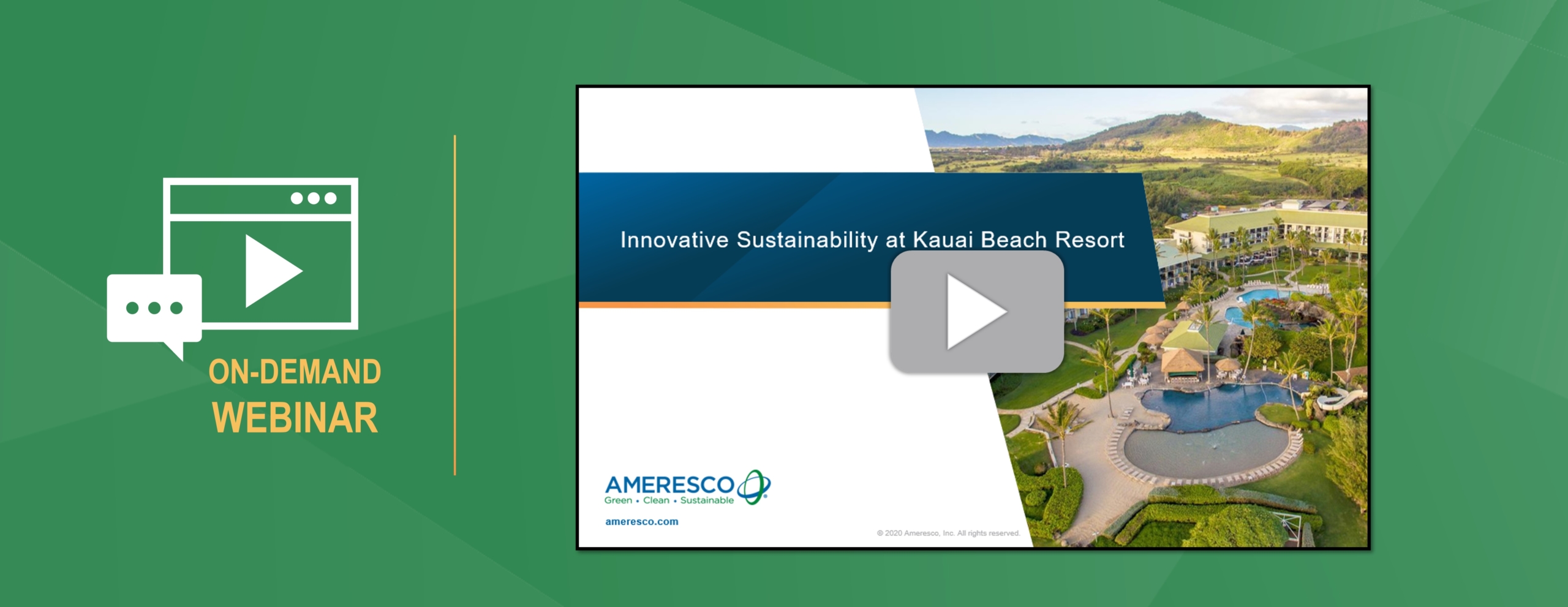 Preview image for the Innovative Sustainability at Kauai Beach Resort webinar next to the words On-Demand Webinar