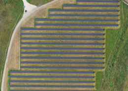Daytime aerial view of the Brightfield solar farm