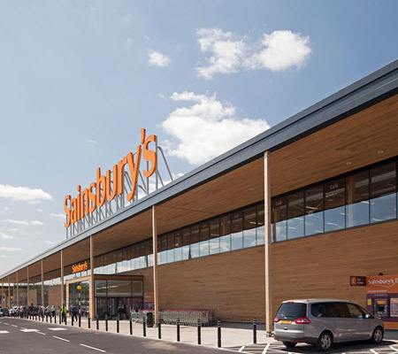 Daytime view of the exterior of a Sainsbury's supermarket