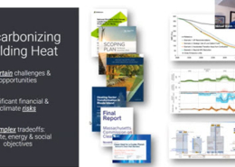 Screen capture of Decarbonizing Building Heating Webinar showing a slide with strategies
