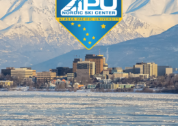 Daytime view of the Alaska Pacific University Campus with the APU Nordic Ski Center and Ameresco logos superimposed