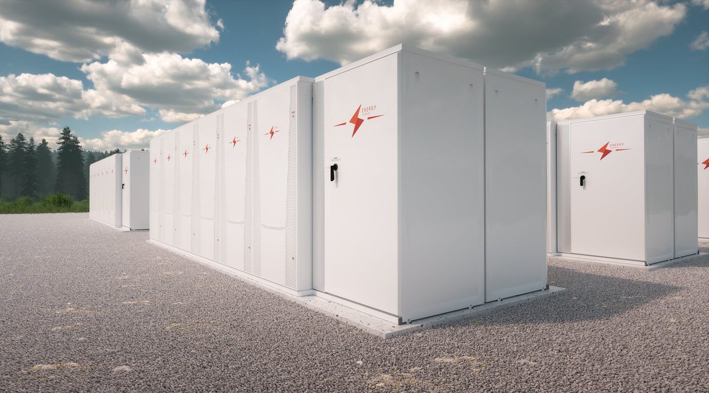 Daytime view of battery energy storage system enclosures