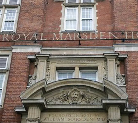 Daytime exterior view of the entrance to Royal Marsden Hospital