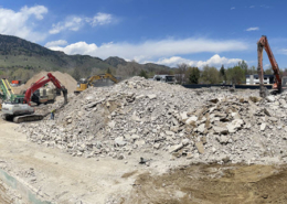 Daytime view of deconstruction of Boulder Community Health Hospital in Colorado