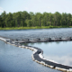 Daytime view of a floating solar panel array at Fort Liberty in North Carolina