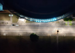 Nighttime overhead view of LED streetlights in downtown Memphis, Tennessee