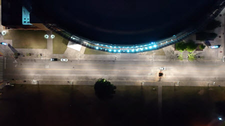 Nighttime overhead view of LED streetlights in downtown Memphis, Tennessee