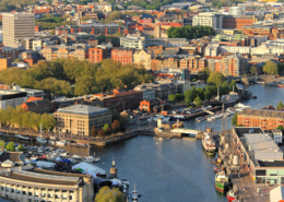 Daytime aerial view of a central portion of Bristol UK