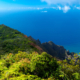 Daytime view of cliffs in Hawaii looking toward the ocean