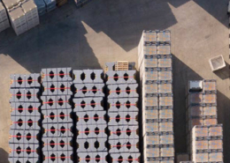 Daytime aerial view of packaging in storage at an IPL facility
