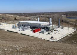 Daytime view of a renewable natural gas plant at Repubic Services Brickyard Landfill