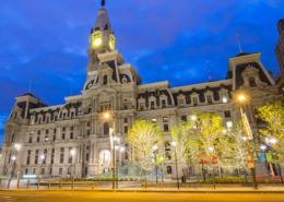 Evening view of City Hall in Philadelphia