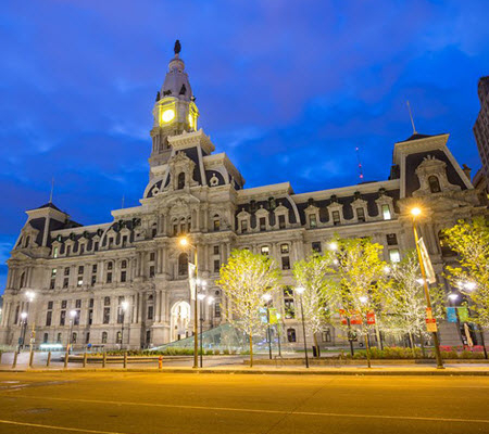 Evening view of City Hall in Philadelphia