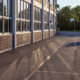 Daytime view of a basketball net outside a Warren Woods school building in Michigan